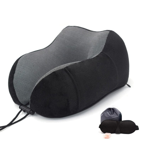 SearchFindOrder Black Set U-Shape Neck Soft Memory Foam Travel Pillow