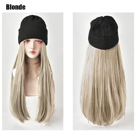 SearchFindOrder Blonde Knitted Long Hair Wig Beanie