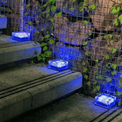 SearchFindOrder Blue / 4 LED 7x7x5cm Outdoor LED Solar Lawn Garden Decorative Brick Ice Cube Lights