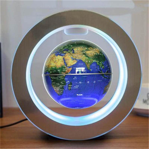 SearchFindOrder Blue Circle Mount with Light / UK PLUG Floating  Anti-Gravity LED World Map Lamp