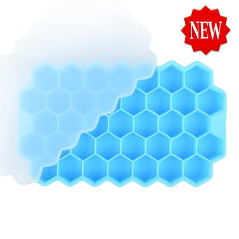 SearchFindOrder Blue Honeycomb Stackable Ice Cube Trays with Removable Lid