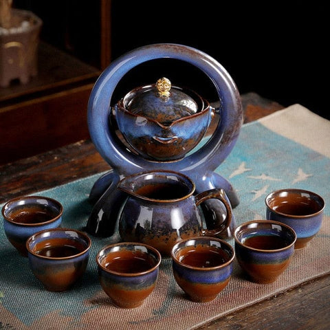 SearchFindOrder Blue Unique Ancient Chinese Porcelain Teapot Set (Eight Piece Set)