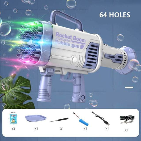 SearchFindOrder Blue with 64 Holes with Lights The Super Hand Held 64 Hole LED Glowing Bubble Machine