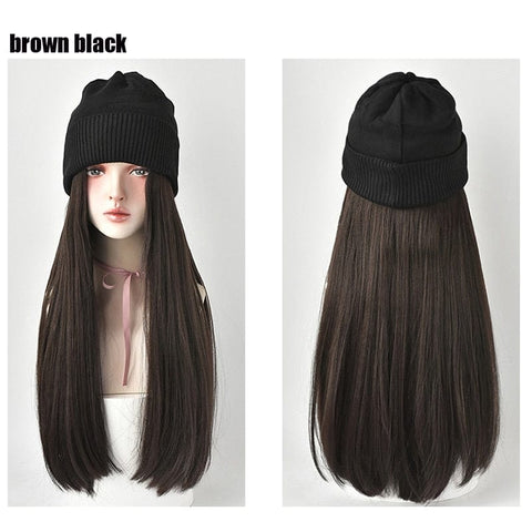 SearchFindOrder brown black Knitted Long Hair Wig Beanie