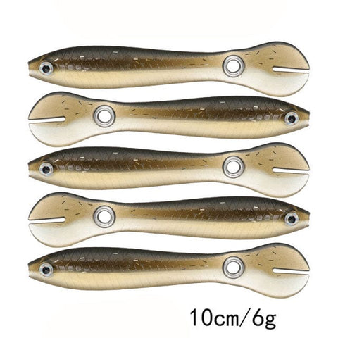 SearchFindOrder Brown / China / 5 Pieces 10cm 6g Wobbling Swimming Split Tail Fishing Lure