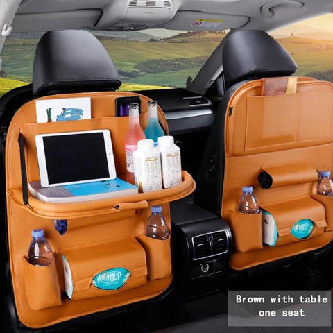 SearchFindOrder Brown with table Car Back Seat Organizer Storage Bag with Foldable Table