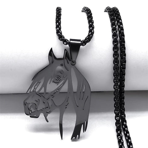 SearchFindOrder C 60cm BOX BK Unisex Stainless Steel Horse Head Pendant Necklace Ring and Key Chain