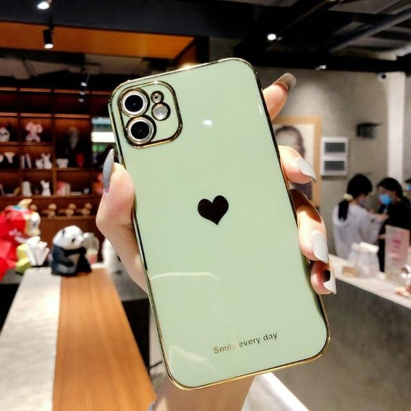 SearchFindOrder Cellphone Accessories For iPhone 11 / Pearl Green Electroplated Love Heart Phone Case For iPhone