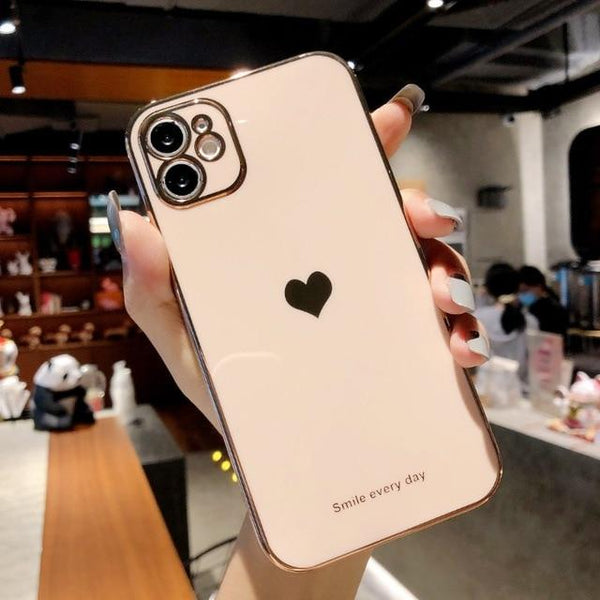 SearchFindOrder Cellphone Accessories For iPhone 12 / Nude Pink Electroplated Love Heart Phone Case For iPhone
