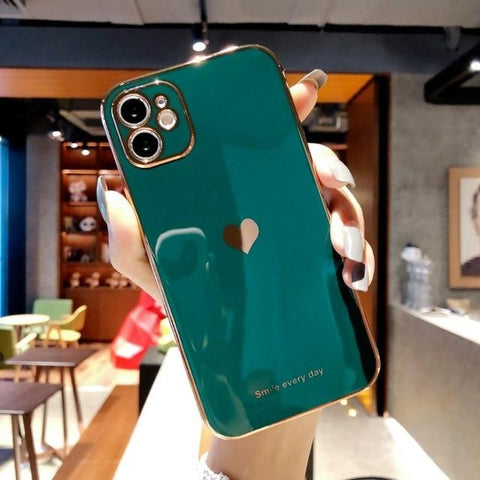 SearchFindOrder Cellphone Accessories For iPhone 12 Pro / Emerald Green Electroplated Love Heart Phone Case For iPhone