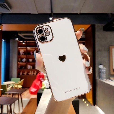 SearchFindOrder Cellphone Accessories For iPhone X or XS / White Electroplated Love Heart Phone Case For iPhone