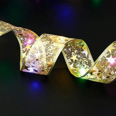 SearchFindOrder christmas Colorful Gold 50 LED Double Layer Fairy Lights Christmas Ribbon