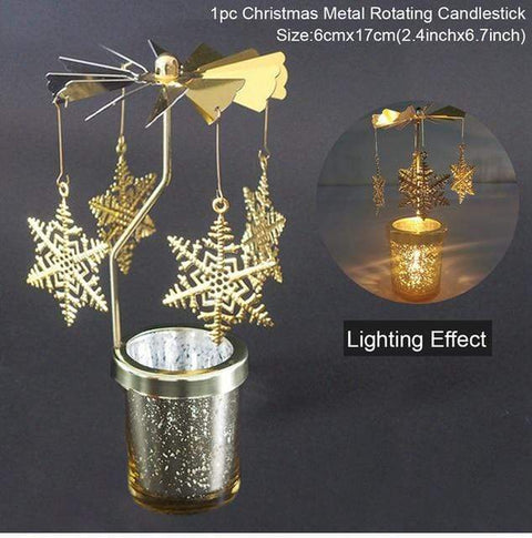 SearchFindOrder christmas Gold Snow Flake Candle Holder Christmas Candle Holder Rotary Spinning Carousel Light