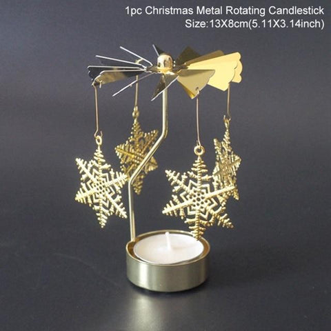 SearchFindOrder christmas Gold Snow Flake Tea Light Christmas Candle Holder Rotary Spinning Carousel Light