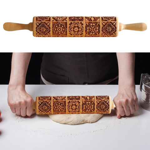 SearchFindOrder christmas Wooden Embossing Cookie Rolling Pin