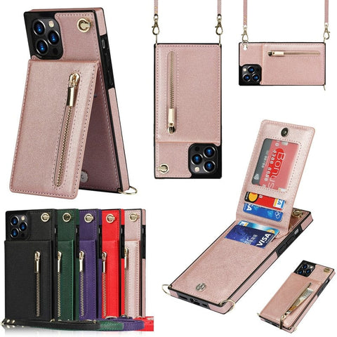 SearchFindOrder Classic Leather Wallet Phone Case with Lanyard