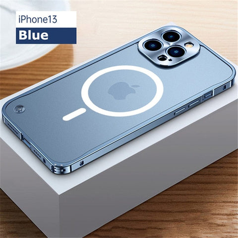 SearchFindOrder For iPhone 13Pro Max / Blue Metal Bumper Aluminum Magnetic Phone Case