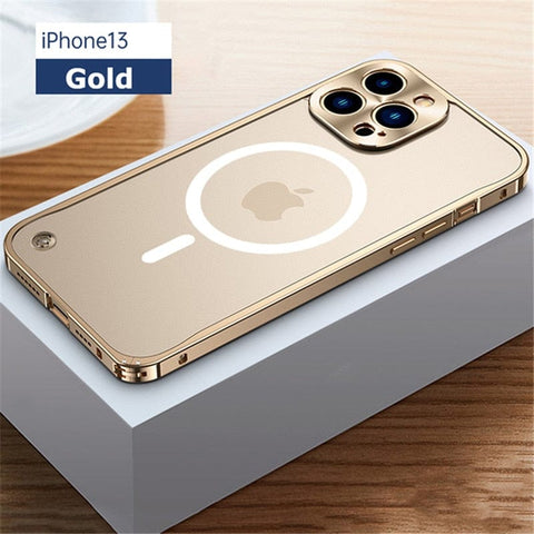 SearchFindOrder For iPhone 13Pro Max / Rose Gold Metal Bumper Aluminum Magnetic Phone Case