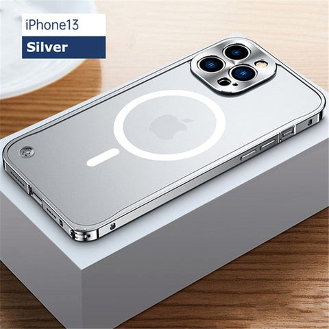 SearchFindOrder For iPhone 13Pro Max / Silver Metal Bumper Aluminum Magnetic Phone Case