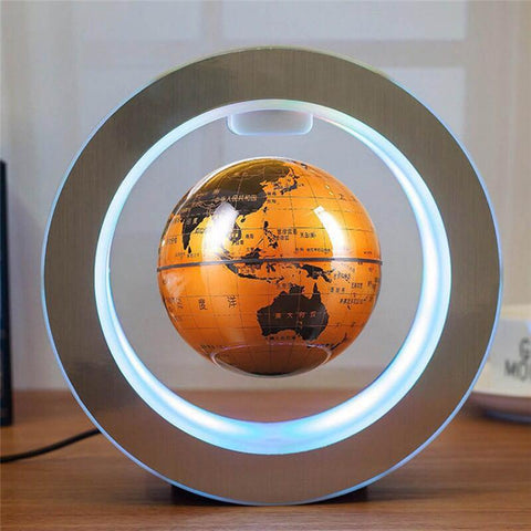 SearchFindOrder Gold Circle Mount with Light / US PLUG Floating  Anti-Gravity LED World Map Lamp
