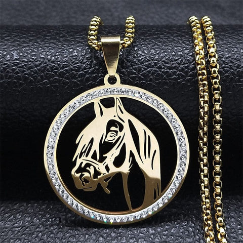 SearchFindOrder H 60cm BOX GD Unisex Stainless Steel Horse Head Pendant Necklace Ring and Key Chain