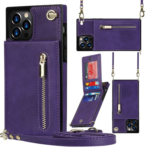 SearchFindOrder iPhone X or XS / Purple Classic Leather Wallet Phone Case with Lanyard
