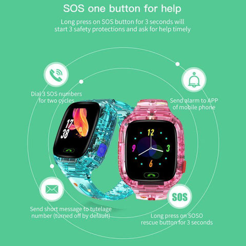 SearchFindOrder Jewelry & Watches Blue Kids Smart Watch Transparent Wifi+GPS+LBS Position IP67 Waterproof
