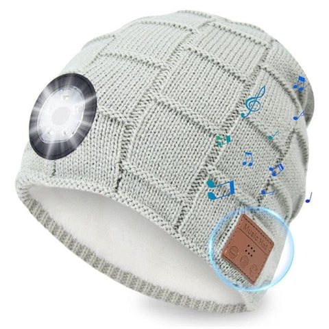 SearchFindOrder Knitted Gray White LED Wireless Headphone Music Winter Hat