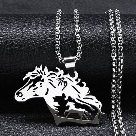 SearchFindOrder L 60cm BOX SR Unisex Stainless Steel Horse Head Pendant Necklace Ring and Key Chain