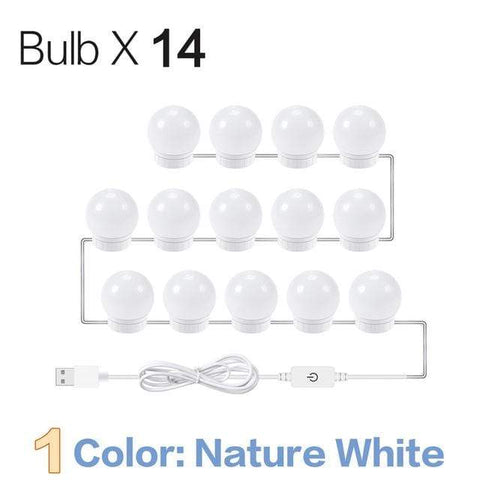 SearchFindOrder Nature White 14 Bulbs Hollywood Style Vanity Mirror USB LED Lights