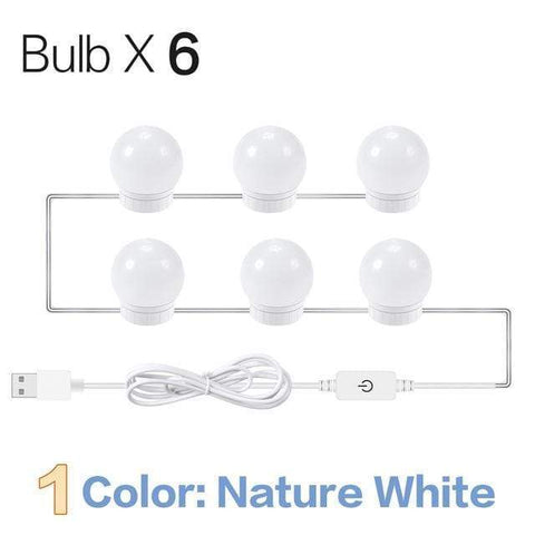 SearchFindOrder Nature White 6 Bulbs Hollywood Style Vanity Mirror USB LED Lights