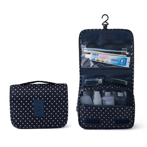 SearchFindOrder Navy Dot / China Waterproof Travel Cosmetic Toiletries Bag with Hook