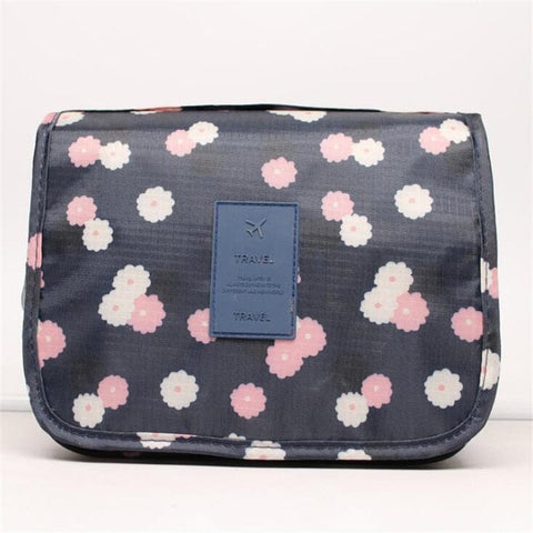 SearchFindOrder Navy flowers / China Waterproof Travel Cosmetic Toiletries Bag with Hook