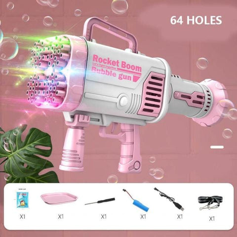 SearchFindOrder Pink with 64 Holes with Lights The Super Hand Held 64 Hole LED Glowing Bubble Machine