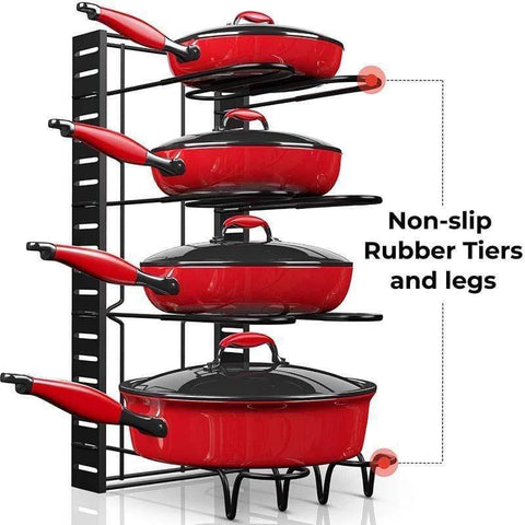 SearchFindOrder Pot and Pan Organizer for Cabinet with Adjustable 8 Non-Slip Tiers