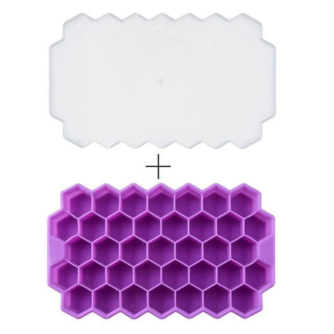SearchFindOrder Purple Honeycomb Stackable Ice Cube Trays with Removable Lid