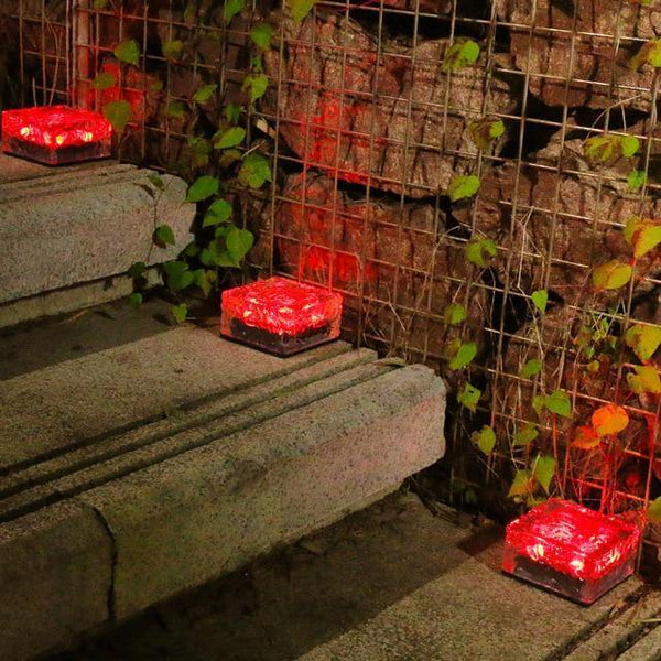 SearchFindOrder Red / 4 LED 7x7x5cm Outdoor LED Solar Lawn Garden Decorative Brick Ice Cube Lights