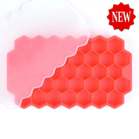 SearchFindOrder Red Honeycomb Stackable Ice Cube Trays with Removable Lid