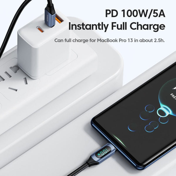 SearchFindOrder Turbo Connect Led Display Fast Phone Charging USB Type-C to USB Type-C Cable