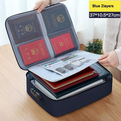 SearchFindOrder Two Layers Blue Multifunction Document Bag with Lock