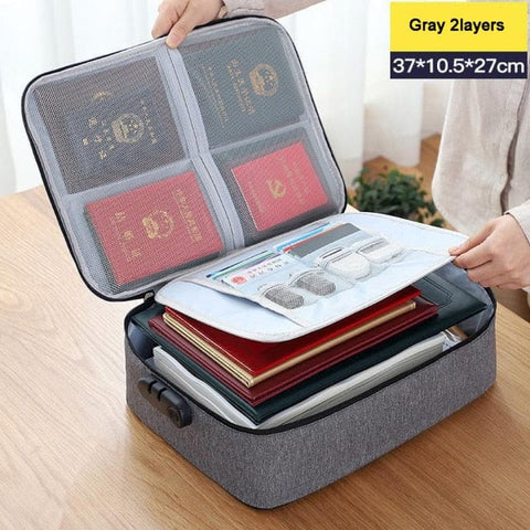 SearchFindOrder Two Layers Gray Multifunction Document Bag with Lock