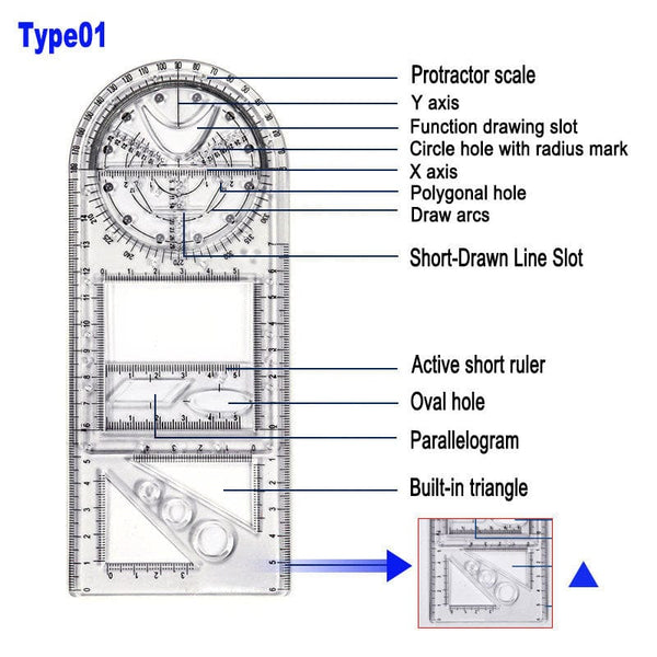 SearchFindOrder Type 01 Multifunction Geometric Rotatable Drafting Measuring Tool