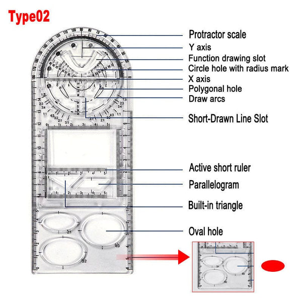 SearchFindOrder Type 02 Multifunction Geometric Rotatable Drafting Measuring Tool