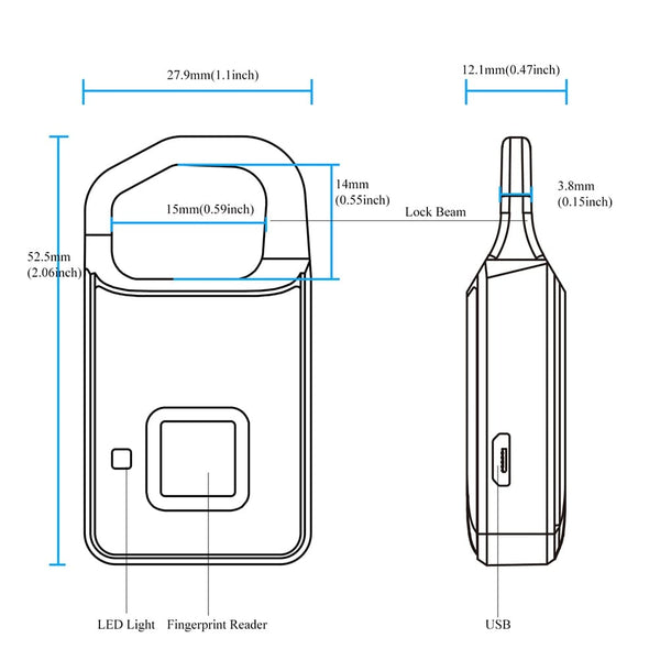 SearchFindOrder USB Rechargeable Portable Intelligent Fingerprint Padlock