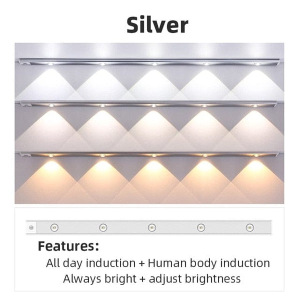SearchFindOrder USB-Silver / 20cm 2LED / 3 color dimming Motion Sensor Cabinet USB Light⁠