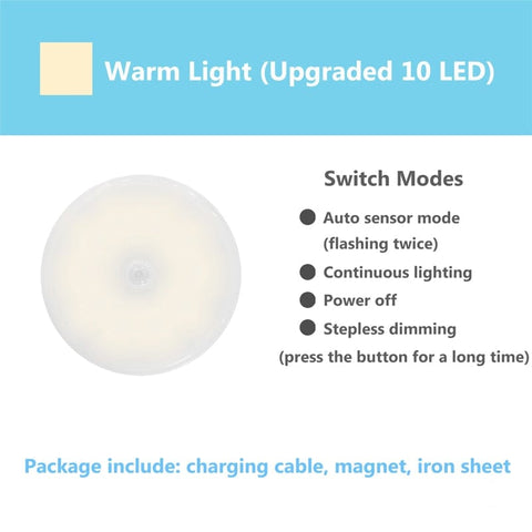 SearchFindOrder Warm White USB Rechargeable Dimmable  Motion Sensor LED Night Light