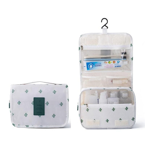 SearchFindOrder White cactus / China Waterproof Travel Cosmetic Toiletries Bag with Hook