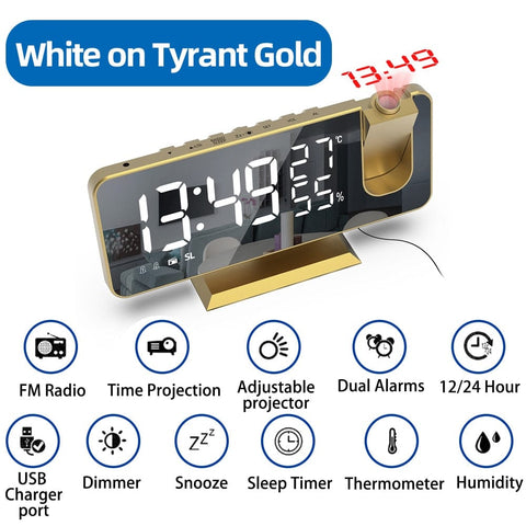 SearchFindOrder White on Gold A / China LED Digital Projection Alarm Clock
