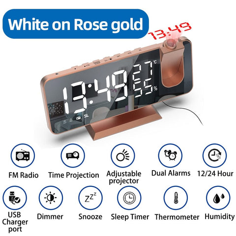 SearchFindOrder White on Rose Gold A / China LED Digital Projection Alarm Clock