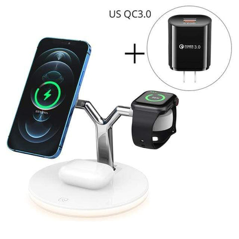 SearchFindOrder White With US PLUG 3 in 1 Magnetic Wireless Fast Charging Station